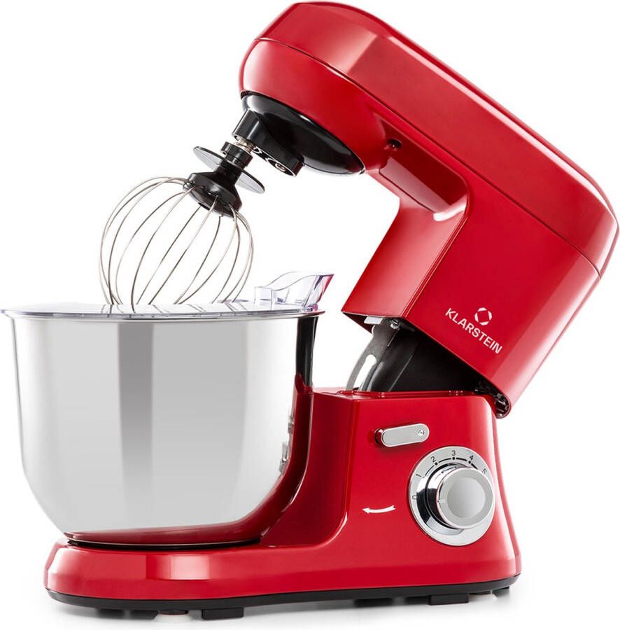 Klarstein Bella Robusta Keukenmachine RVS mengkom 5 liter Inclusief garde kneedhaak en menghaak 1200 W 6 snelheden Rood