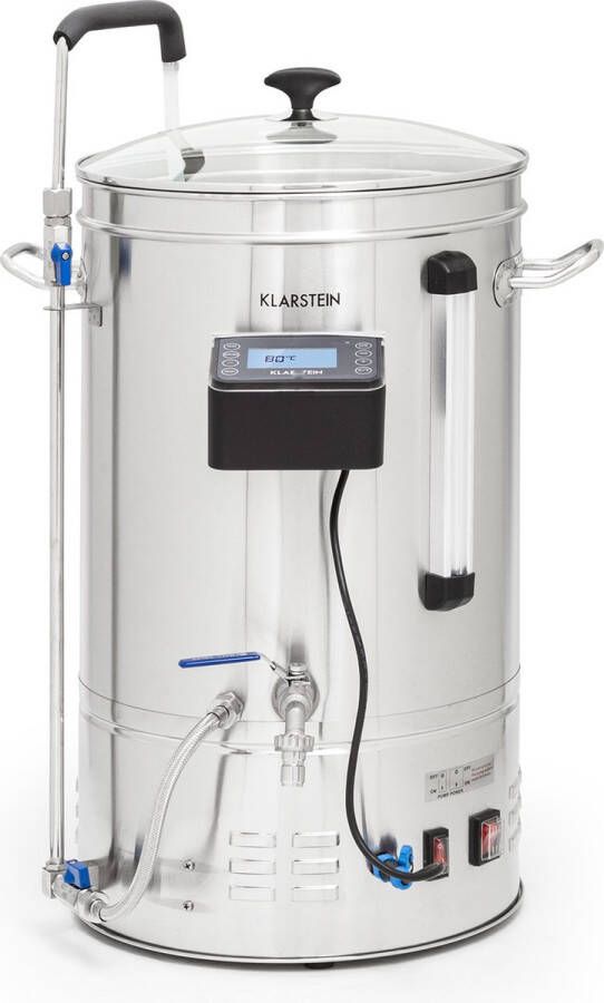 Klarstein Brauheld Smart 35 Maischketel Bierbrouwinstallatie App Bedieining Volume: 35 Liter 100 2500 W Memorybrew: 11 Programmeerbare Stappen Timer 30 100 °C Anti-Burn-Circulation Mashflow Lc-Display Roestvrij Staal