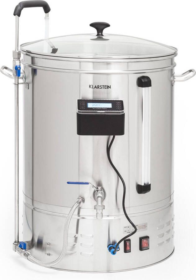 Klarstein Brauheld Smart 65 Maischketel Bierbrouwinstallatie App Bedieining Volume: 65 Liter 100 2500 W Memorybrew: 11 Programmeerbare Stappen Timer 30 100 °C Anti-Burn-Circulation Mashflow Lc-Display Roestvrij Staal