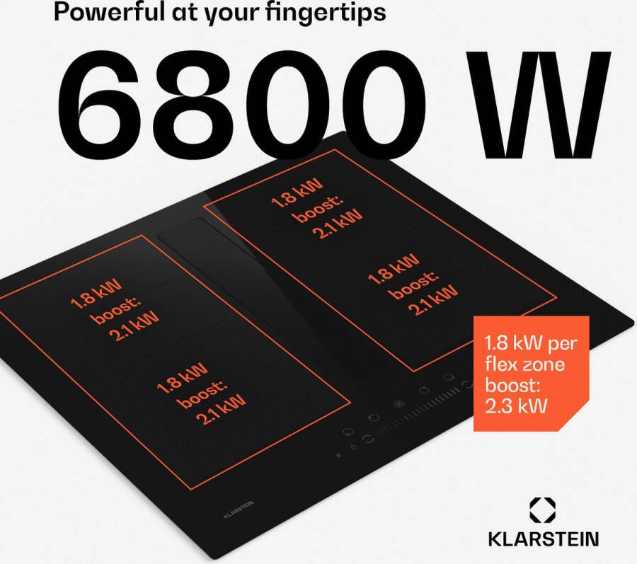 Klarstein Chef-Fusion Down Air System Inductiekookplaat + DownAir afzuigkap Zwart