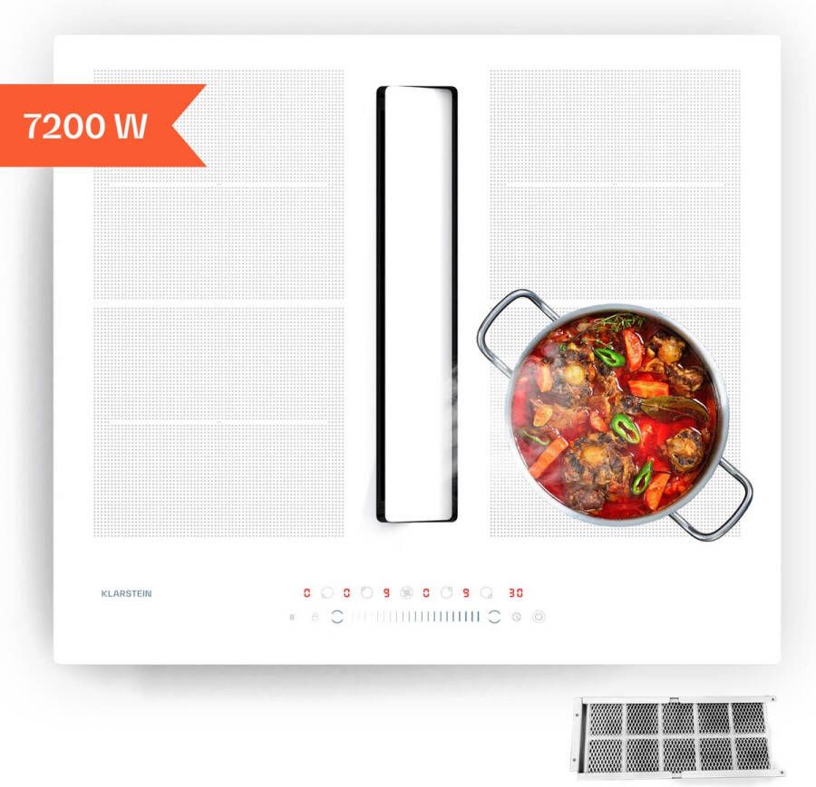 Klarstein Chef-Fusion Down Air System Kookplaat + Afzuigkap 7200W 60 cm Wit