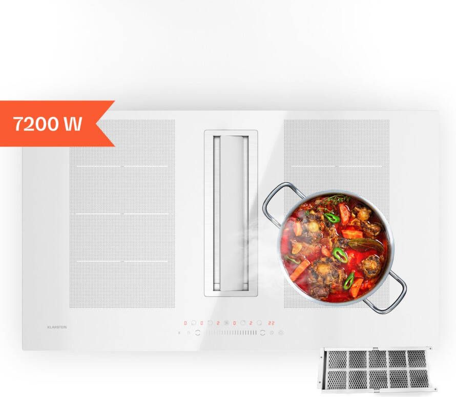 Klarstein Chef-Fusion Down Air System Kookplaat + Afzuigkap 7200W 90 cm Wit - Foto 2
