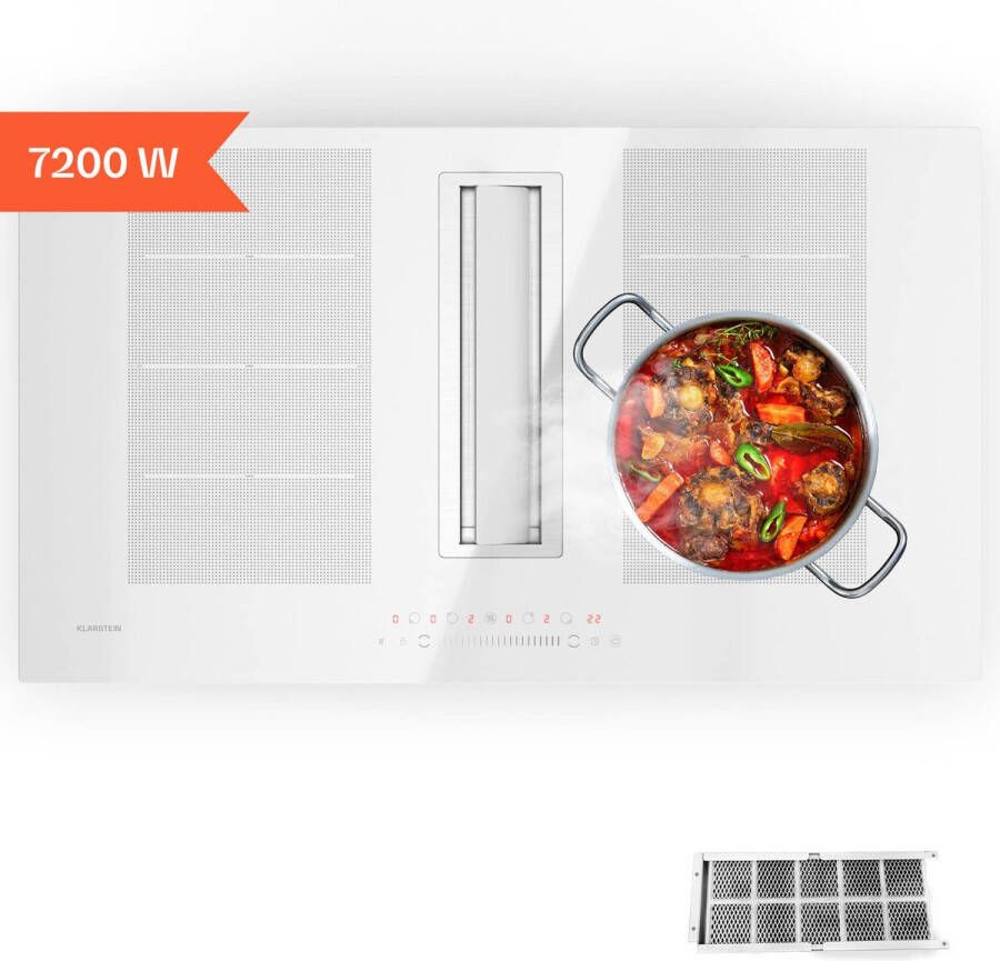 Klarstein Chef-Fusion Down Air System Kookplaat + Afzuigkap 7200W 90 cm Wit - Foto 3