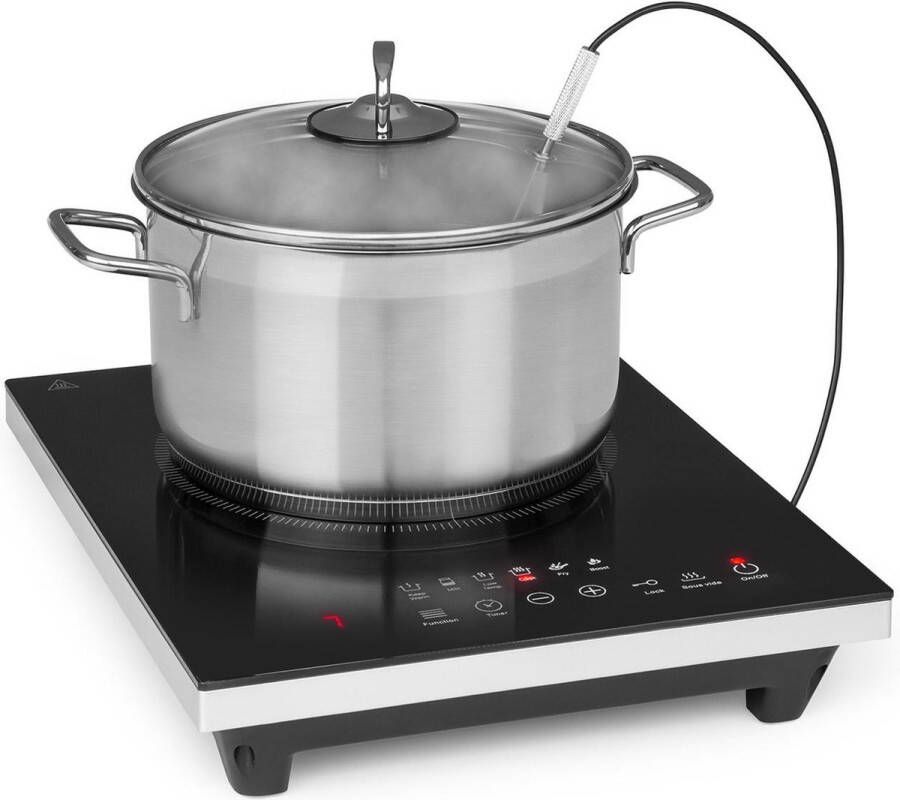 Klarstein Cook N Roll Inductiekookplaat 2000W 3H-Timer 10 Standen Overhittings- en Overspanningsbeveiliging Automatische Deactivering Kinderbeveiliging Praktisch en Energiebesparend Met Gaarthermometer Elegant Zwart