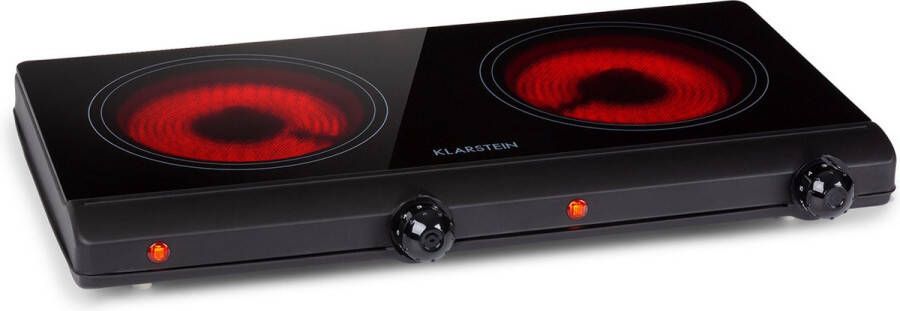 Klarstein Cookbuddy Dubbele Kookplaat 2400W 2 Kookzones 18Cm Thermostaat-Draaiknop: 5 Standen Glaskeramiek Kleine Keuken Bij De Hand Vrije Pannenkeuze Energiezuinig Koken Eenvoudige Reiniging Mobiel En Precies Zwart