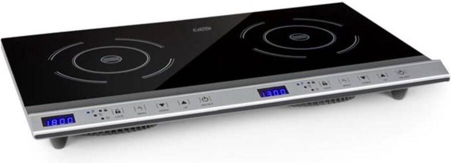 Klarstein Cucinata mobile Kochplatte Doppel Induktionskochfeld 3100W Touch Control Topfsensor Abschalttimer 10 Stufen Überhitzungsschutz Kindersicherung Glaskeramik silber – geschikt voor thuisfitness en sportschoolgebruik duurzame constru
