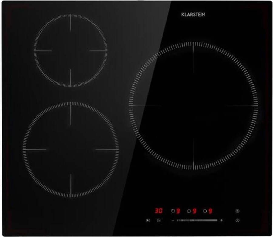 Klarstein Delicatessa 3 Inductiekookplaat 3 Zones 5800W Glaskeramiek Energiebesparend 99-Minuten Timer Kinderbeveiliging Makkelijk Onderhouden Onafhankelijke Besturing Digitaal Display Overhittingsbescherming Zwart