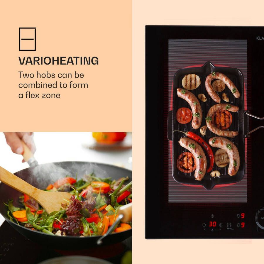 Klarstein Delicatessa 60 Hybrid Inbouwkookplaat Inductie Autarkisch 4 Zones 7000 W Glaskeramiek Zwart