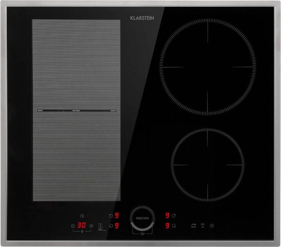 Klarstein Delicatessa 60 Hybrid Prime Inductiekookplaat 4 Zones 7000W Minimaal Energieverbruik Onderhoudsvriendelijk Glaskeramisch Oppervlak Panherkenning ThermoBoost-Functie Touch-to-slide Regelaar Overhittingsbeveiliging Zwart