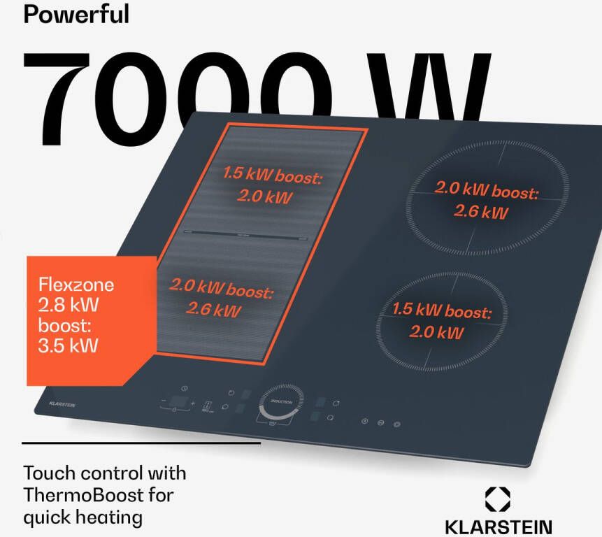 Klarstein Delicatessa 60 inductiekookplaat – 4-zone inbouwkookplaat 7.000 W met booster flexzone en kinderslot antraciet 59 cm glaskeramisch oppervlak