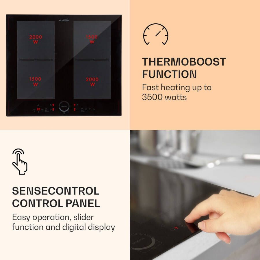 Klarstein Delicatessa 60 inbouw inductiekookplaat 4 zones 7000W glaskeramiek