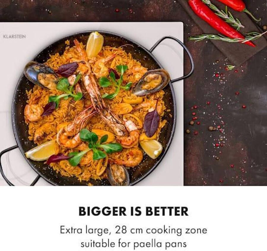 Klarstein Delicatessa 77 Hybrid Inbouw Kookplaat Inductie 4 Zones Varioheating Thermoboost Functie Timer 7000W Kinder- en Overhittingsbeveiliging Flexzone Elegant Praktisch Glaskeramisch Oppervlak Energiebesparend Wit