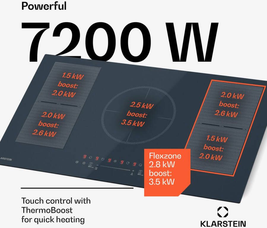 Klarstein Delicatessa 90 Flex inductiekookplaat – 5-zone inbouwkookplaat 9.500 W met thermoboost flexzone sensecontrol timer en kinderslot antraciet glaskeramisch design van 90 cm - Foto 2