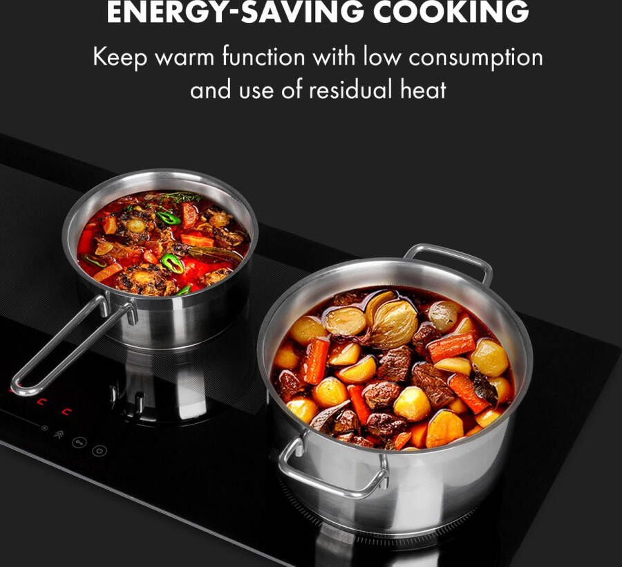 Klarstein Delicatessa 90 Slim Inductie Kookplaat Inbouw 4 Kookzones Touch Bedieningspaneel 9 Standen 7000W Gemakkelijke Bediening Overhittingsbescherming Kinderbeveiliging Flexibele Kookplaten Kookvelden Van 18cm Zwart - Foto 2