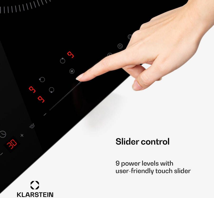 Klarstein Delicatessa inductiekookplaat – 3-zone inductiekookplaat 8 1 kW boost paellazone 32 cm schuifregelaar & timer kinderslot VTC-glas 60 cm breedte - Foto 2