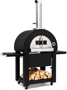 Klarstein Diavolo Napoletana pizzaoven houtskooloven voor buiten pizzasteen thermometer temperatuur tot 500 °C wieltjes