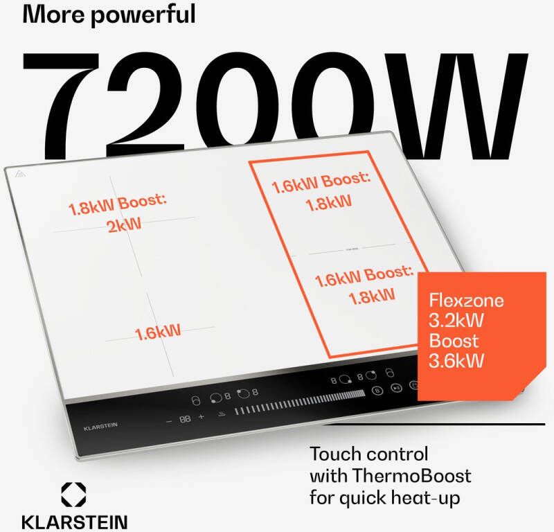 Klarstein DualTone Hybrid inductiekookplaat Flexzone wit - Foto 2