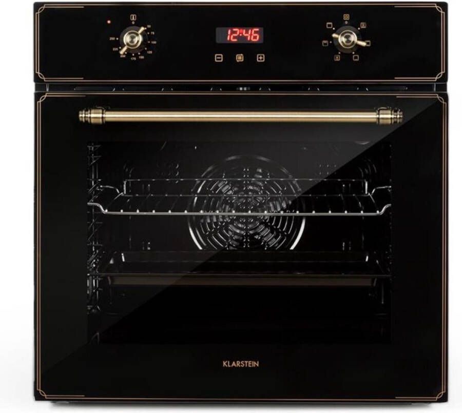 Klarstein Inbouwoven Elizabeth elektrische retro design 49L autark recirculatie boven onderwarmte Grill 2200 Watt 50 250 °C draaiknop en deurgreep in zwart Inbouw Oven elektrische Oven 60 cm voor Keuken