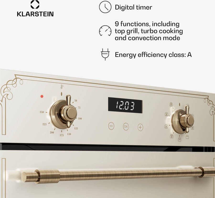 Klarstein Elizabeth Slim Inbouwoven – 45 cm 49 L 9 functies stoomreiniging digitale timer zwart glas energieklasse A inbouwoven
