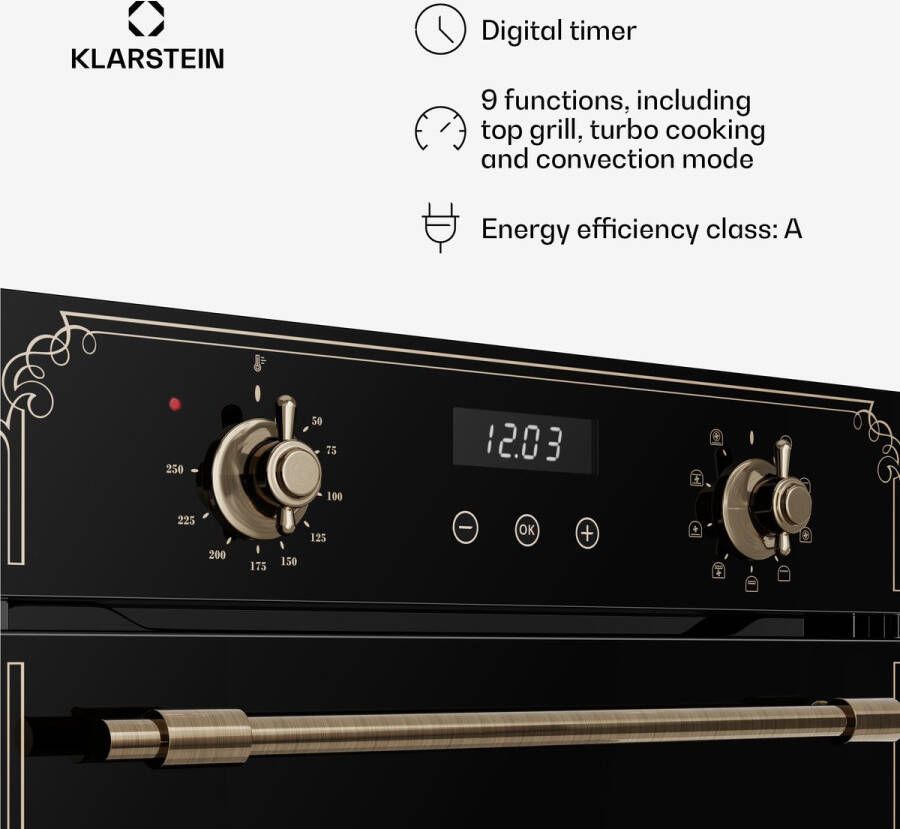 Klarstein Elizabeth Slim Inbouwoven – 45 cm 49 L 9 functies stoomreiniging digitale timer zwart glas energieklasse A inbouwoven