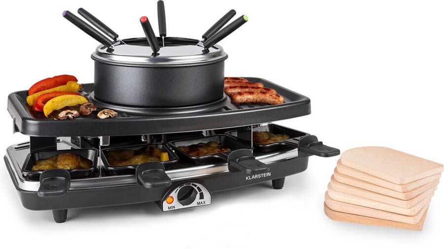 Klarstein Entrecote 2-in-1 raclette-grill & fondue natuursteen 1100W 8 personen onderzetters - Foto 2