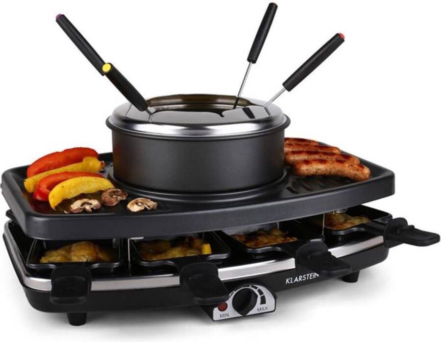 Klarstein Entrecote 2-in-1 raclette-grill & fondue natuursteen 1100W 8 personen onderzetters
