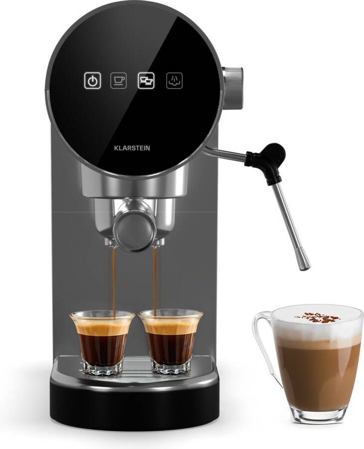 Klarstein Espresso Filter met Melkopschuimer 0 -9L Retro Mini Espresso Maker met Zeef 1360 Watt Koffiezetapparaat Klein Koffiezetapparaat voor Cappuccino Latte & Macchiato Zilver