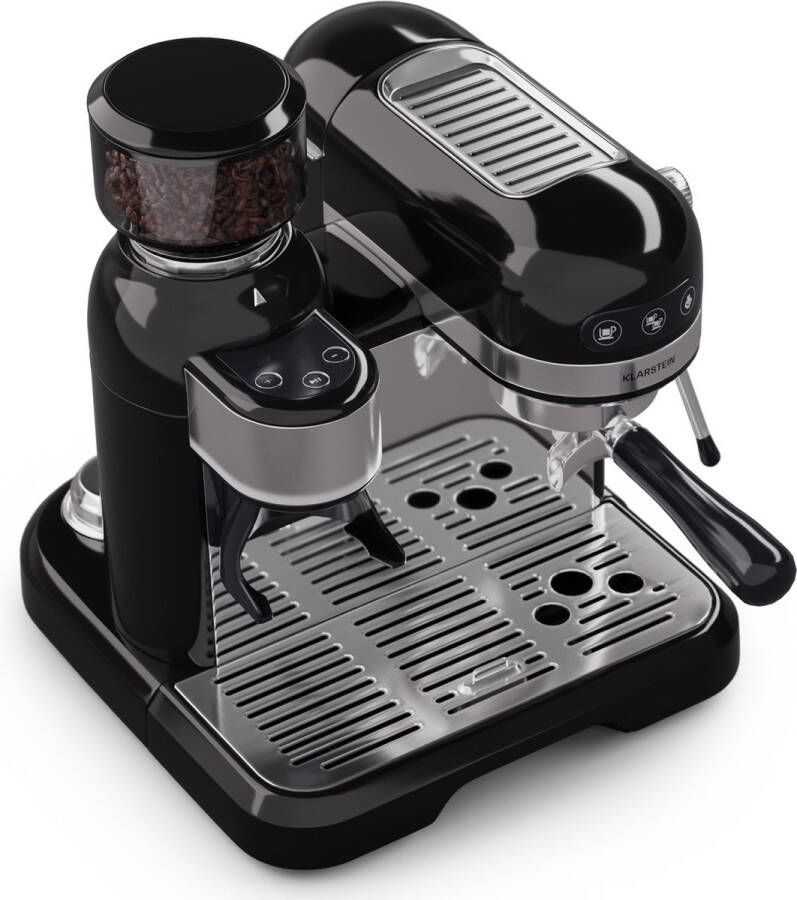 Klarstein Espresso Portafiltermachine met Melkopschuimer 4 Liter Retro Mini-Espressomachine Filterhouder 1550W Koffiezetapparaat Melktank Cappuccino Zwart
