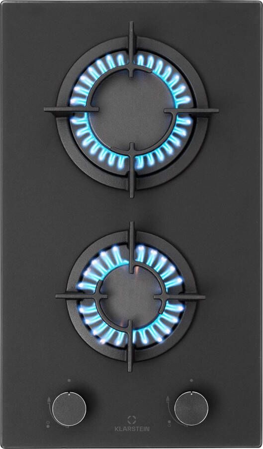 Klarstein Firetale Gaskookplaat 2-pits Zelfvoorzienend 30 cm Inbouw Aluminium branders Aardgas Propaangas Veiligheidsventiel Automatische uitschakeling Gietijzeren pannendrager Zwart - Foto 2