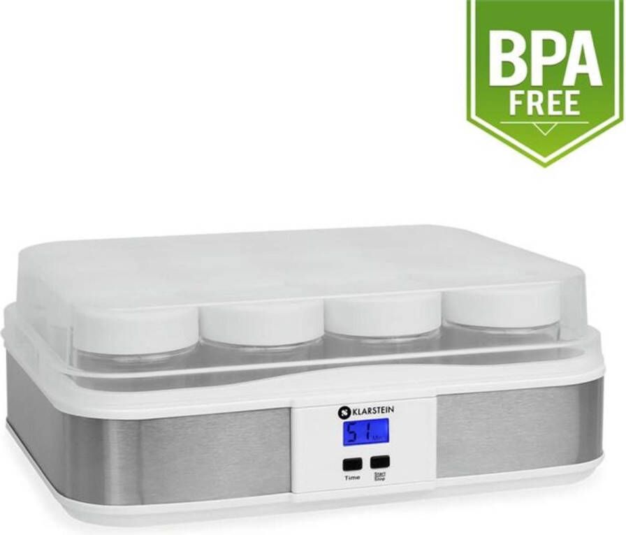 Klarstein Gaia Yoghurtmaker 12 glazen zonder BPA productie tot 2 5 liter yoghurt timer roestvrij staal - Foto 1