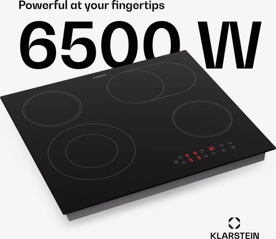 Klarstein Glazen Keramische Kookplaat Inbouw Kookplaat Met 4 Platen 6500 W Elektrische Kookplaat voor Koken Moderne Glaskeramische Kookplaat Glazen Keramische Kookplaat Met 4 Platen Inbouw Elektrische Kookplaat Zwart