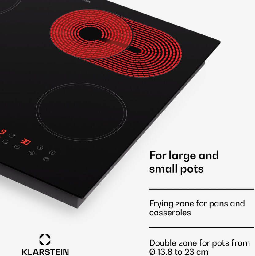 Klarstein Glazen Keramische Kookplaat Inbouw Kookplaat Met 4 Platen 6500 W Elektrische Kookplaat voor Koken Moderne Glaskeramische Kookplaat Glazen Keramische Kookplaat Met 4 Platen Inbouw Elektrische Kookplaat Zwart - Foto 2