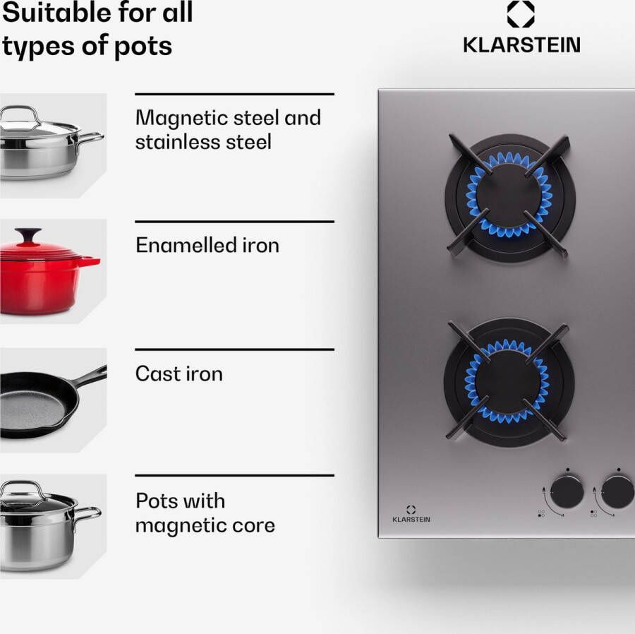 Klarstein Goldflame 4 Gaskookplaat 4-Pits Onafhankelijk Aardgas propaangas RVS Zilver