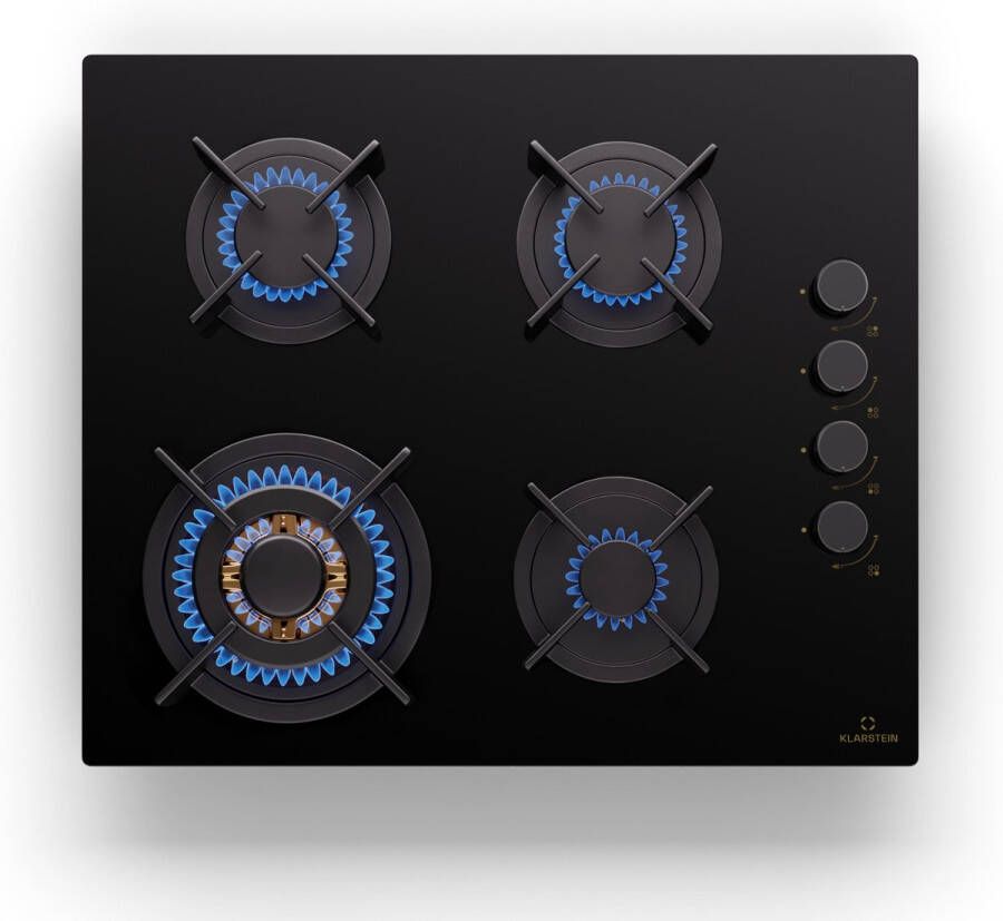 Klarstein Goldflame 4 Gaskookplaat 4 Zones Onafhankelijk Aardgas propaangas RVS Zwart