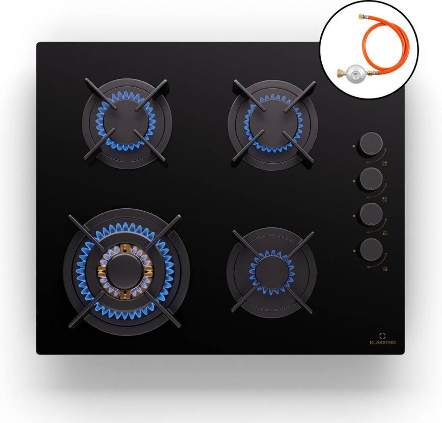 Klarstein Goldflame 4 Gaskookplaat 4 Zones Onafhankelijk Aardgas propaangas RVS Zwart - Foto 2