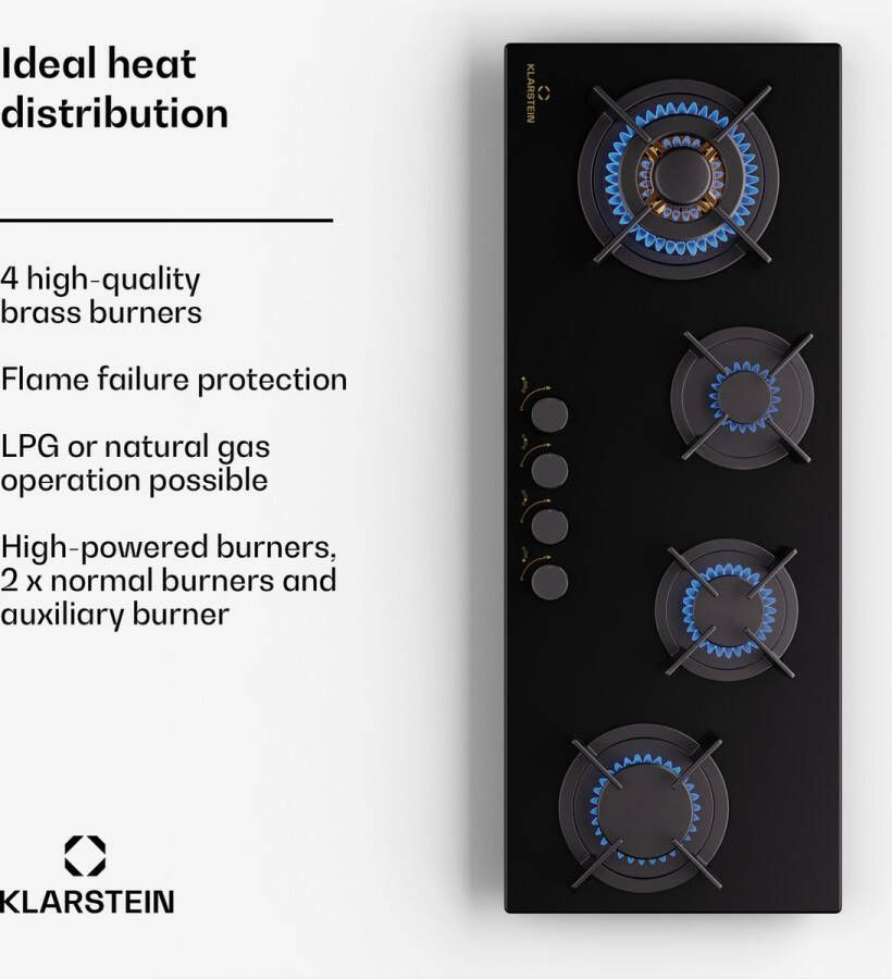 Klarstein Goldflame 4 Slim Gaskookplaat 4-Pits RVS Zwart - Foto 2