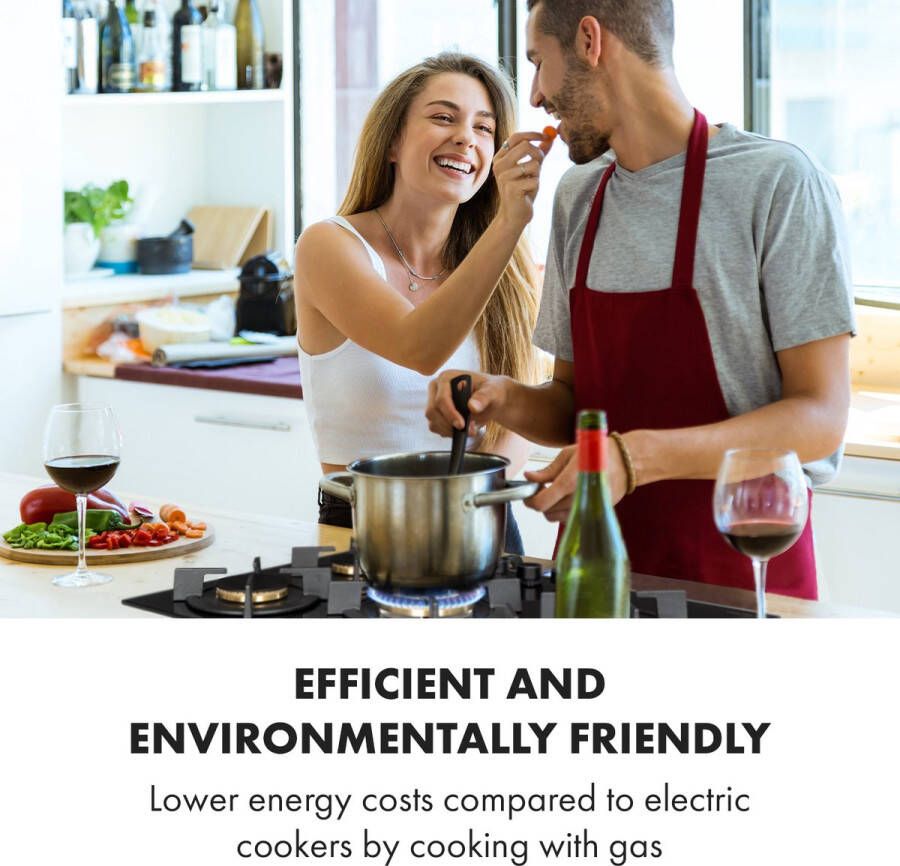 Klarstein Goldflame Domino Gaskookplaat 5 Pitten 10400 W Branders Glaskeramisch Oppervlak Comfortabele Bediening Met Snap Jet-Ignition Eenvoudige Reiniging Energiebesparend Alles Inclusief Veilig En Praktisch Zwart