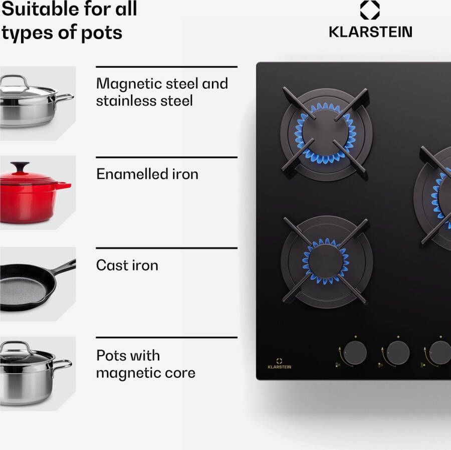 Klarstein Goldflame Gaskookplaat 2 Pits Messing Brander Glaskeramiek Zwart