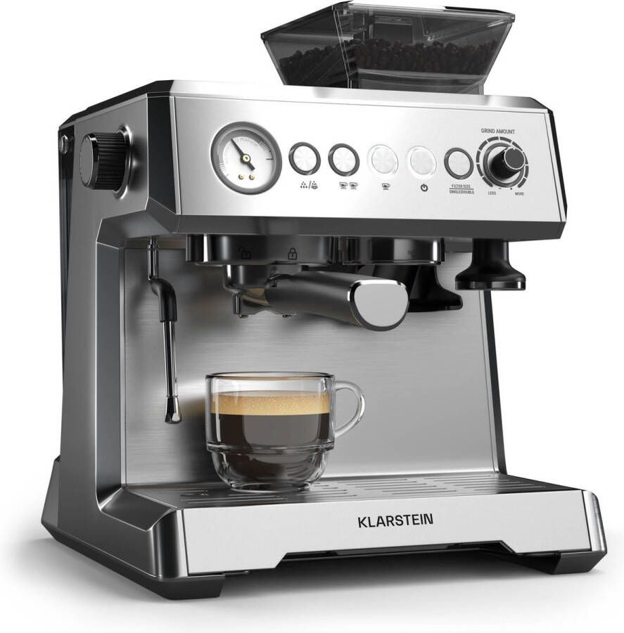 Klarstein GrandPresso Espressomachine Precisiemolen Stoompijpje Portafilter Drukindicator 20 bar Roestvrij staal