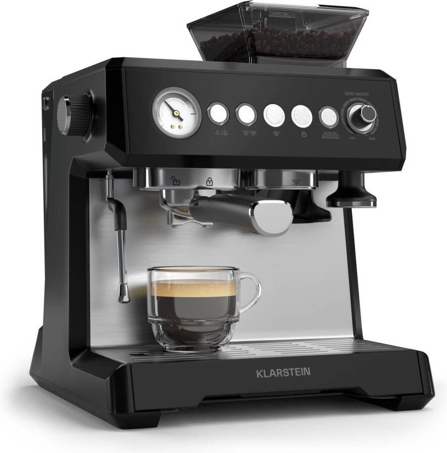 Klarstein GrandPresso Espressomachine Precisiemolen Stoompijpje Portafilter Drukindicator 20 bar Zwart