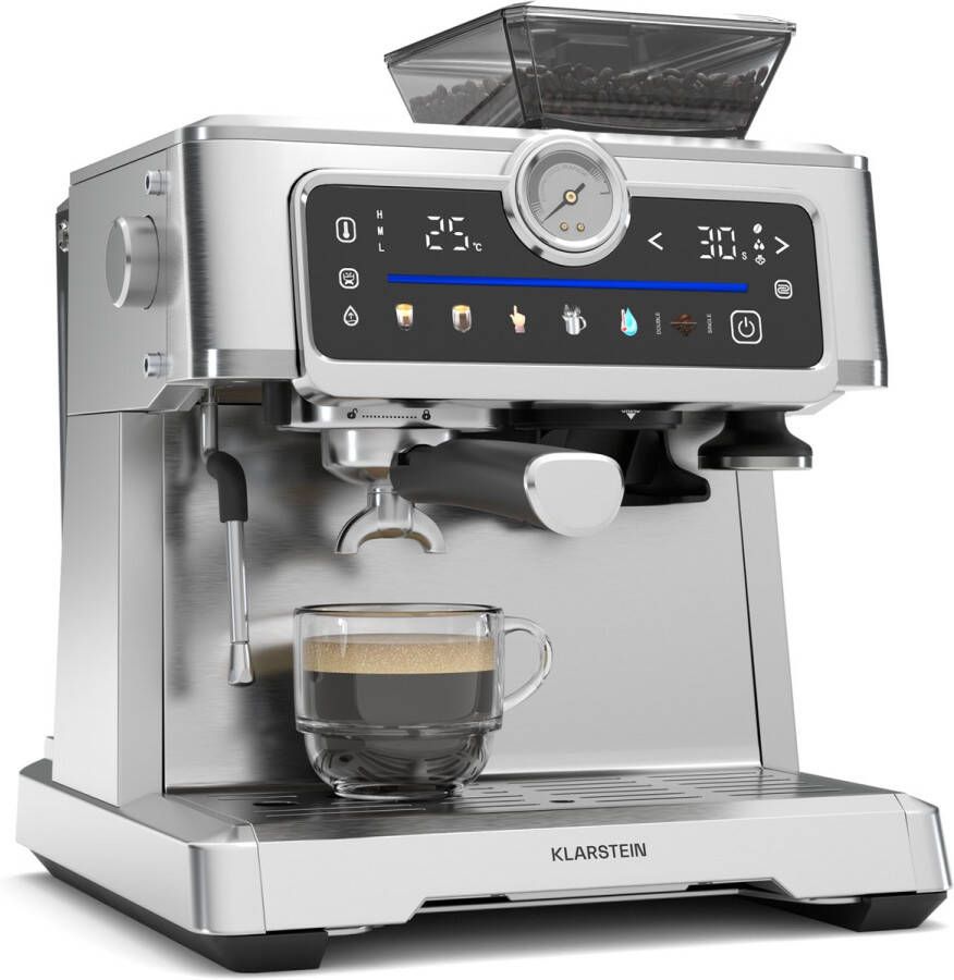 Klarstein GrandPresso Touch espressomachine 20 bar geïntegreerde koffiemolen drukindicator melkopschuimer