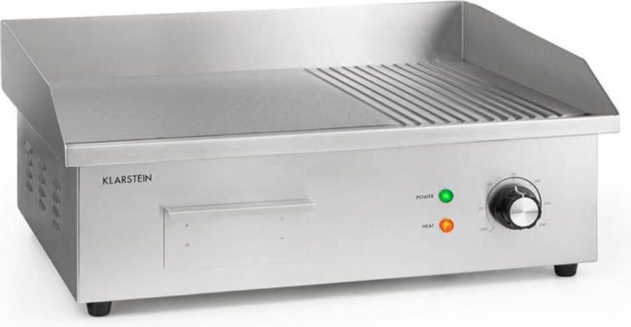Klarstein elektrische grill grillplaat elektrische grillplaat tafelgrill elektrische grill van roestvrij staal spatbescherming & opvangbak ⅔ glad & ⅓ geribbeld XL-grilloppervlak: 54 5 x 35 cm 3000 watt