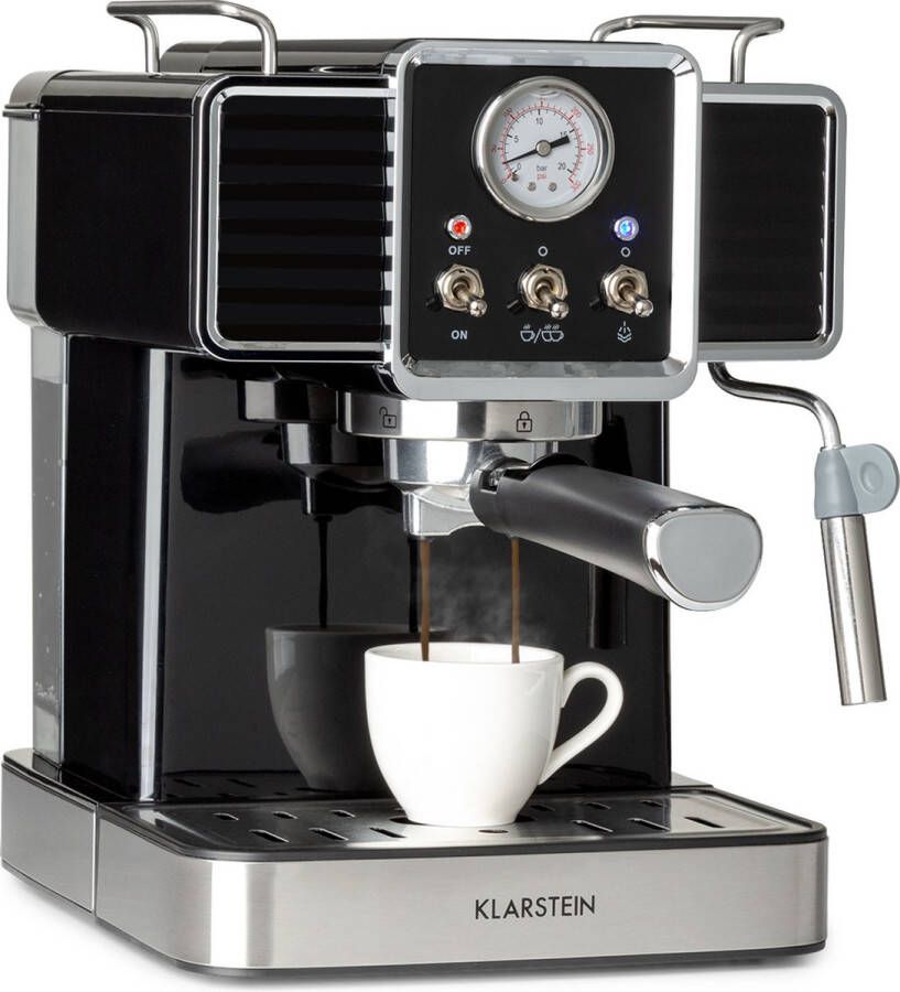 Klarstein Koffiemachine Gusto Classico Espressomachine 1350W 20 Bar Portafiltermachine 5L Watertank voor Keuken voor Espressoliefhebber LED RVS Aluminium Coffee Machine Koffieautomaat