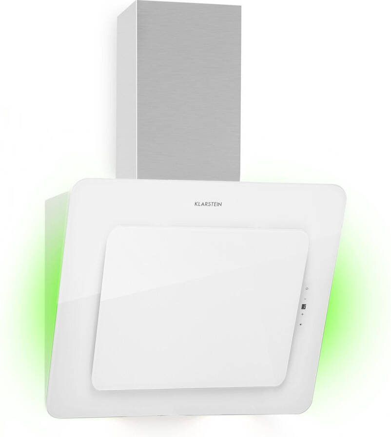 Klarstein Helena Dunstabzugshaube kopffrei Kopffreihaube Wandhaube met 595 m³ h RGB Ambiente Licht Umluft & Abluft LED Beleuchtung Touch Control 60 cm weiß – geschikt voor thuisfitness en sportschoolgebruik duurzame constructie eenvoudig te