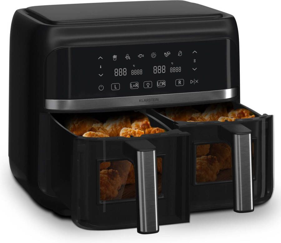 Klarstein Heteluchtfriteuse Airfryer Met 2 Kamers 2850 W 6 Liter Touch bediening Timer Voorverwarmen 6 Modi Grote Heteluchtfriteuse Air Fryer XL Zwart