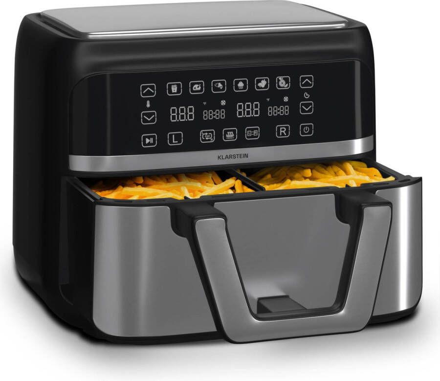 Klarstein Heteluchtfriteuse Airfryer Met 2 Kamers 2850 W 9 Liter Touch bediening Timer Voorverwarmen 6 Modi Grote Heteluchtfriteuse Air Fryer XL Zwart - Foto 5