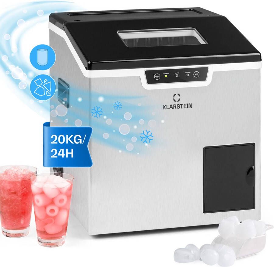 Klarstein Eiswürfelmaschine Klein 3L Eiswürfelbereiter Eiswürfelmaschine voor 20kg Crushed Eis & Eiswürfel Mini Eiswürfelmaschine Mittelgroße Eiswürfel Eiswürfelbereiter Selbstreinigend – geschikt voor thuisfitness en sportschoolgebruik duurzam