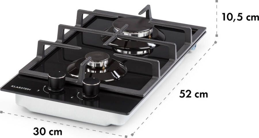 Klarstein Ignito Domino Gasfornuis 2 Pitten 7600 W Sabaf-Branders Glaskeramisch Oppervlak Onderhoudsvriendelijk Efficiënt Koken Gelijke Hittedistributie Elektrische Ontsteking Elegant Design Intuïtieve Draaiknoppen Zwart - Foto 3