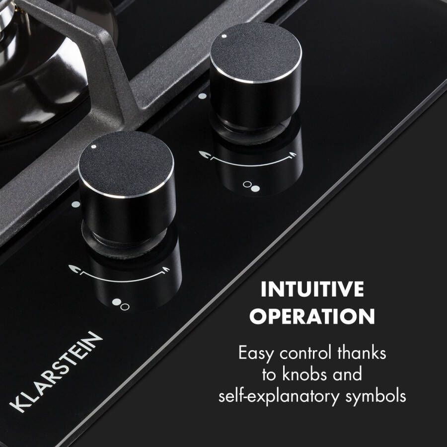 Klarstein Ignito Domino Gasfornuis 2 Pitten 7600 W Sabaf-Branders Glaskeramisch Oppervlak Onderhoudsvriendelijk Efficiënt Koken Gelijke Hittedistributie Elektrische Ontsteking Elegant Design Intuïtieve Draaiknoppen Zwart