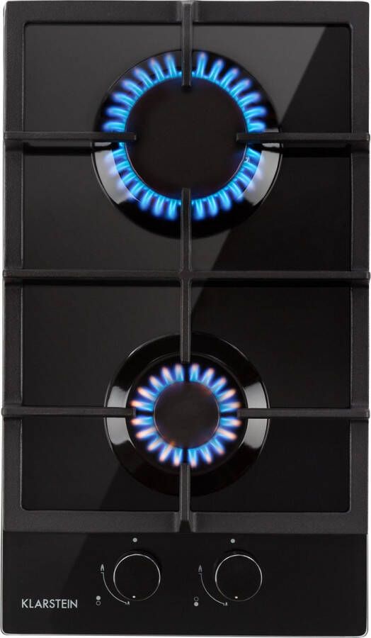 Klarstein Ignito Domino Gasfornuis 2 Pitten 7600 W Sabaf-Branders Glaskeramisch Oppervlak Onderhoudsvriendelijk Efficiënt Koken Gelijke Hittedistributie Elektrische Ontsteking Elegant Design Intuïtieve Draaiknoppen Zwart - Foto 2